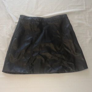 Divided Black Faux Leather Mini Skirt - Panel Detail